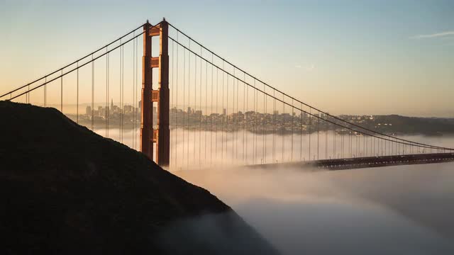 Low Fog over the Golden Gate Bridge Sunrise- Timelapse 4K