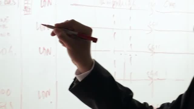 CU PAN R/F Businessman talking and writing on white board / China