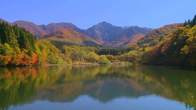 Autumn colors at a lake in Japan