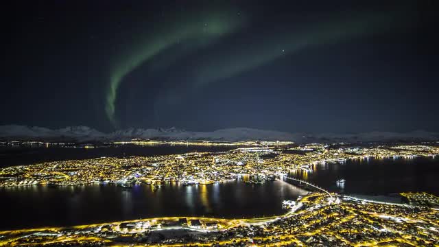 Aurora Borealis over Tromsø City Lights Time Lapse
