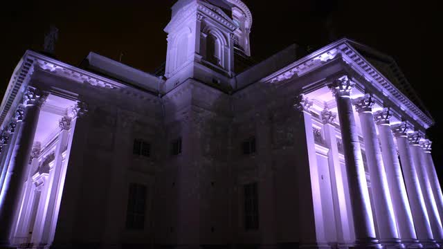 Light Installation on the Facade of the Cathedral of Helsinki. Festival of Light Lux Helsinki.