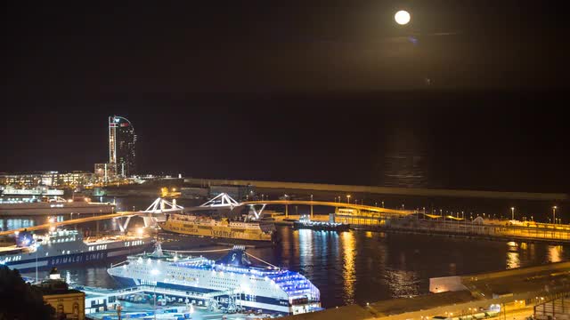 Full Moonrise Port Barcelona