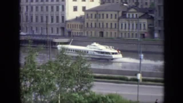 1971: the boat was going in water and car was going in road MOSCOW RUSSIA