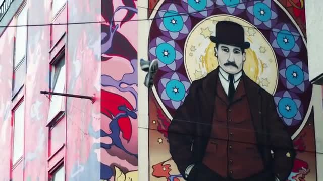Graffiti Murals With Characters of James Joyce Novel Ulysses on the Old Narrow Street, Temple Bar, D