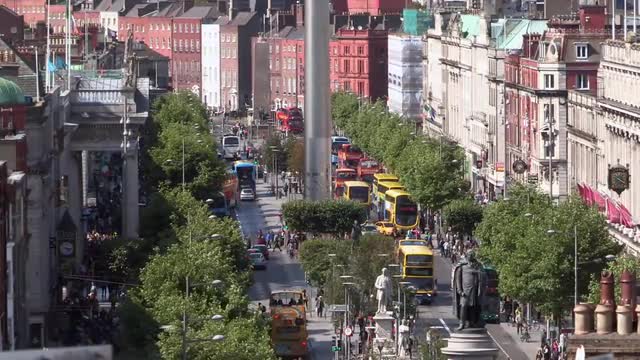 Focus on O'Connell Street and the bottom of The Spire