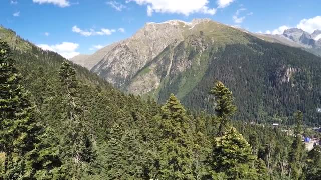 Caucasus mountains with a mountain cabin lift.