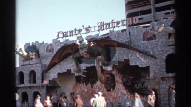 1974: vintage footage of "dante's inferno" fairground attraction WORLDS FAIR SEATTLE