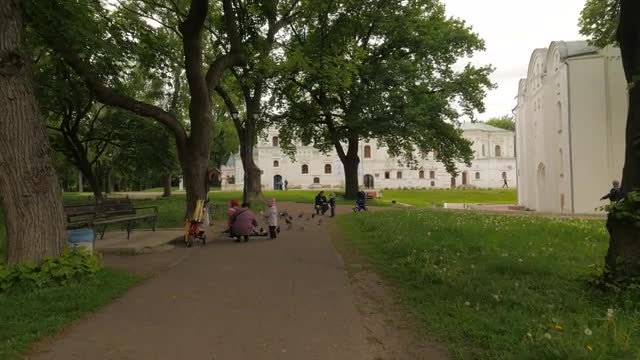 Theodosius Day Chernihiv Families Under Trees Park of Cathedral White Painted Walls Orthodox Church 