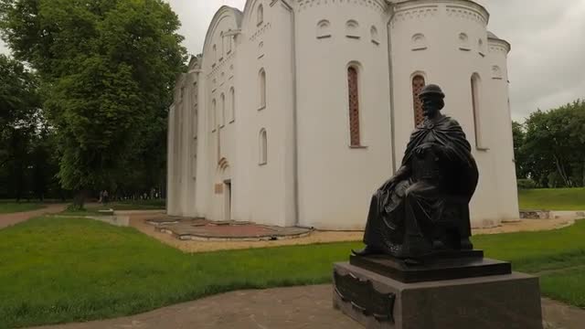 Theodosius Day Volodymyr the Great Statue Chernihiv Courtyard of Orthodox Cathedral Lawns Are Around