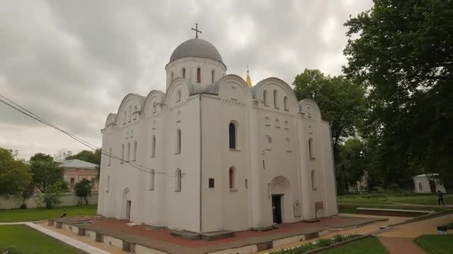 Exterior of Boris and Gleb Cathedral White Walls of Cathedral Ancient Architectural Heritage of Ukra