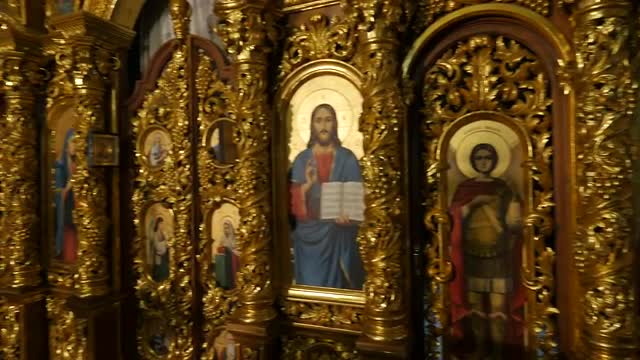 Boris and Gleb Cathedral Iconostasis Chernihiv Theodosius Day Gilded Shining Images of Saints and An