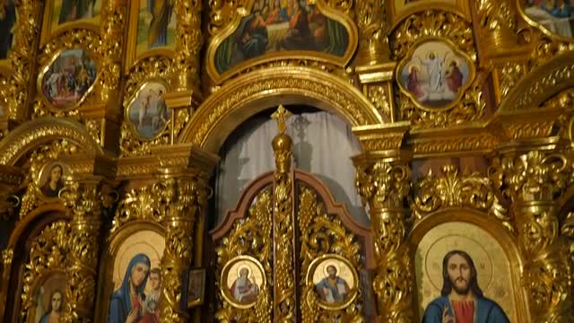 Carving on a Wall Boris and Gleb Cathedral Interior Theodosius Day Chernihiv Gilded Shining Over-Dec