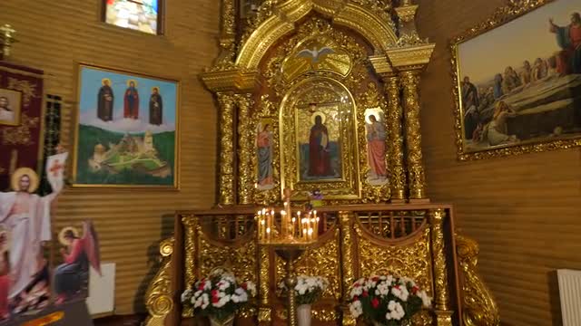 Burning Candles in Boris and Gleb Cathedral Theodosius Day Chernihiv Gilded Shining Frames of Images