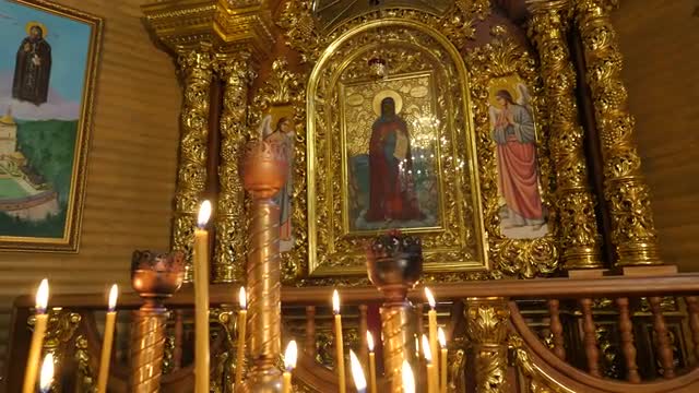 Candles in Front of Icon Boris and Gleb Cathedral Theodosius Day Chernihiv Gilded Shining Over-Decor