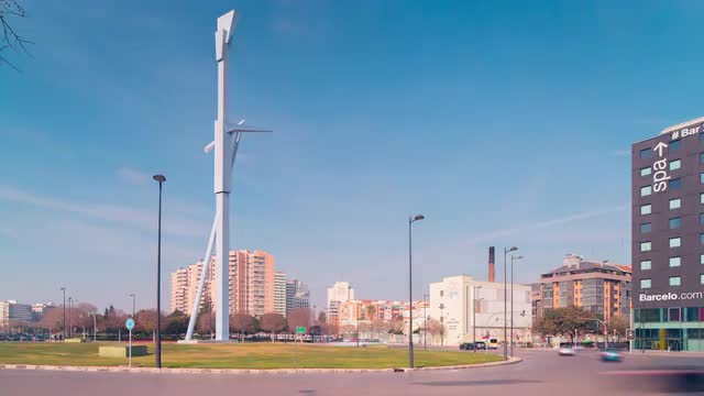 spain valencia day light traffic circle monument 4k time lapse