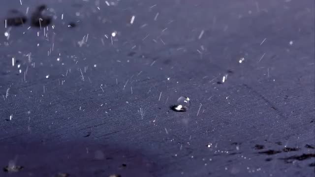 Water droplets bouncing and rolling on hotplate.