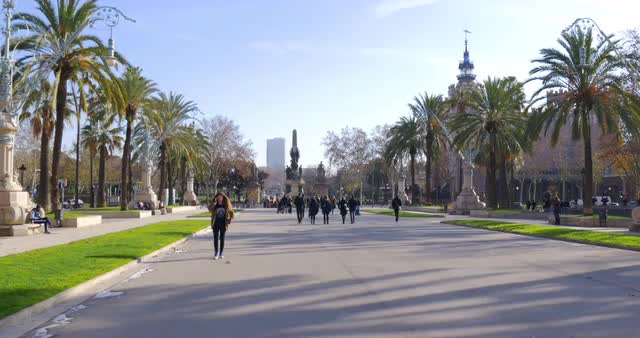 spain barcelona sunny day walking street from arc to park 4k europe