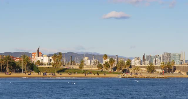 spain barcelona sunny day beach panorama 4k