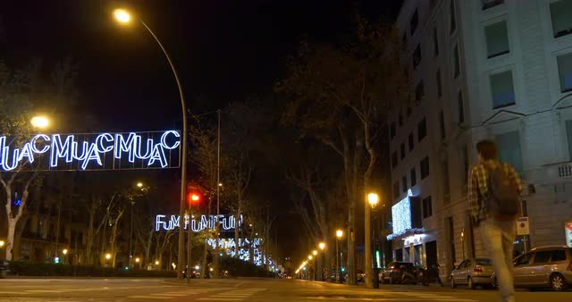 spain barcelona night time traffic lights street 4k