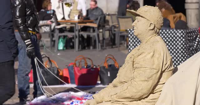 spain madrid city sunny day dirty man living statue 4k
