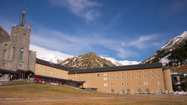 vall de nuria train station mountain resort 4k time lapse spain