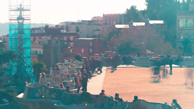 barcelona sun light rof park guell balcony 4k time lapse spain