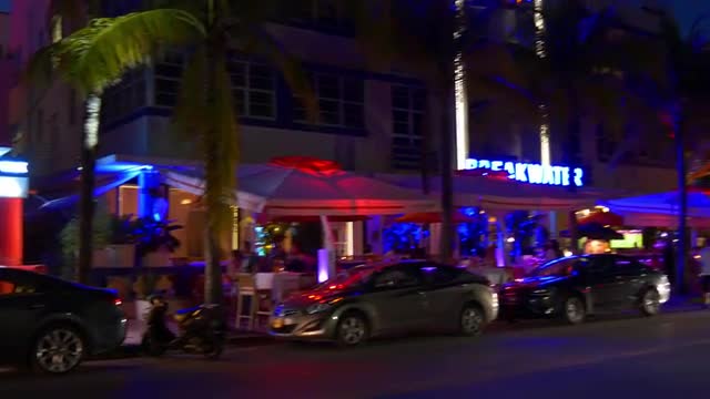 famous night light miami south beach ocean drive panorama 4k florida usa