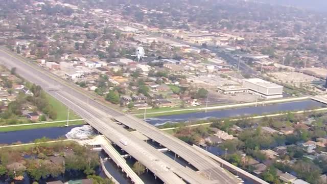 MS POV AERIAL TS Helicopter hovering over New Orleans / United States