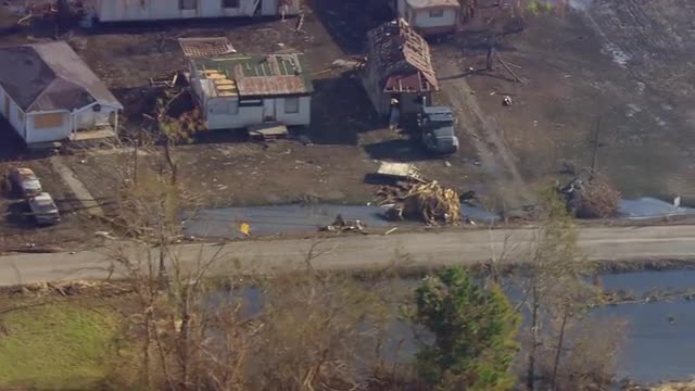 MS POV AERIAL ZI Destruction caused in suburban area due to floods / United States