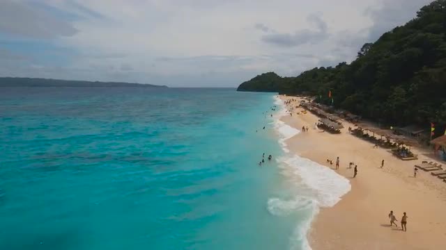 Aerial view beautiful beach on tropical island. Boracay island Philippines.