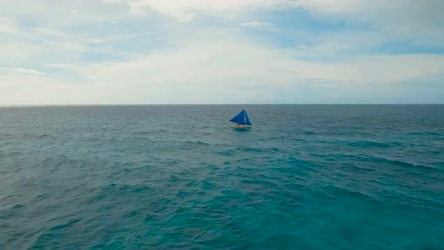 Sailing boat in blue sea. Boracay island Philippines.