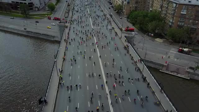 Moscow Cycle Parade Aerial View