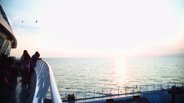Greek Ferry at Sunset