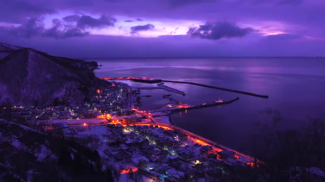 Morning view of Rausu Harbor, Hokkaido, Japan