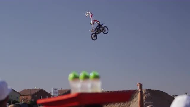 MotoCross Rider does Heart Attack for Crowd