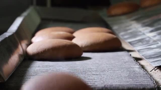 Freshly baked bread comes out of the oven