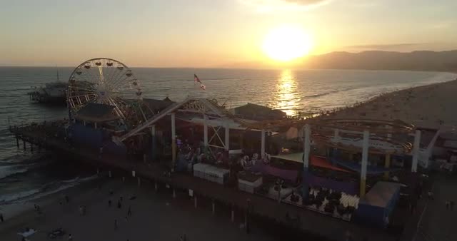 Aerial view of the Santa Monica Pier in Santa Monica. California. USA