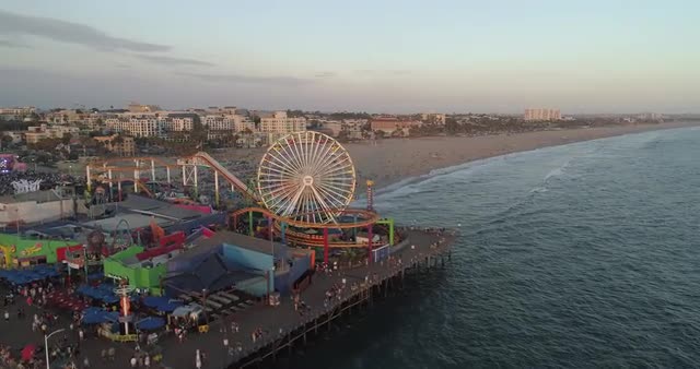 Aerial view of the Santa Monica Pier in Santa Monica. California. USA
