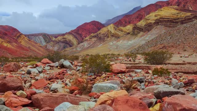Colorful mountain, rocks and clouds