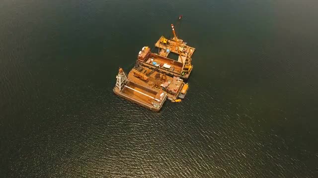 Dredging platform on the sea. Philippines, Manila.