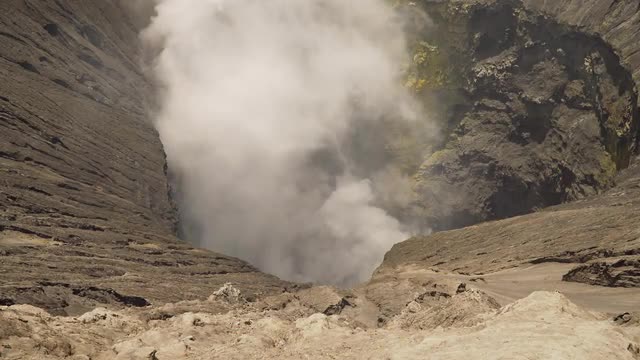 Active volcano with a crater. Gunung Bromo, Jawa, Indonesia.