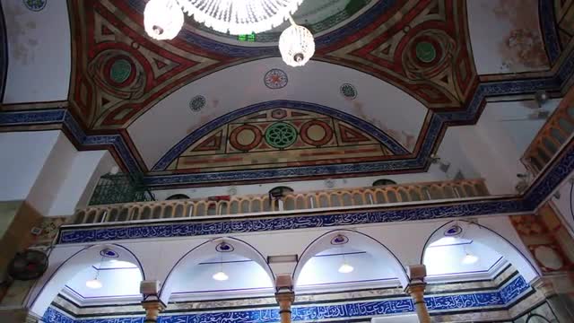 Stock Video Footage of interior arches and balcony of a mosque in Israel.
