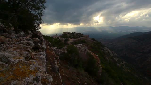 Stock Video Footage of Nimrod Fortress and the valley below in Israel.