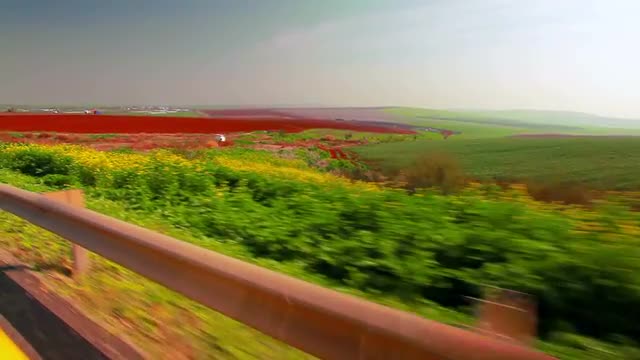 Stock Video Footage drive-by of fields in Israel.