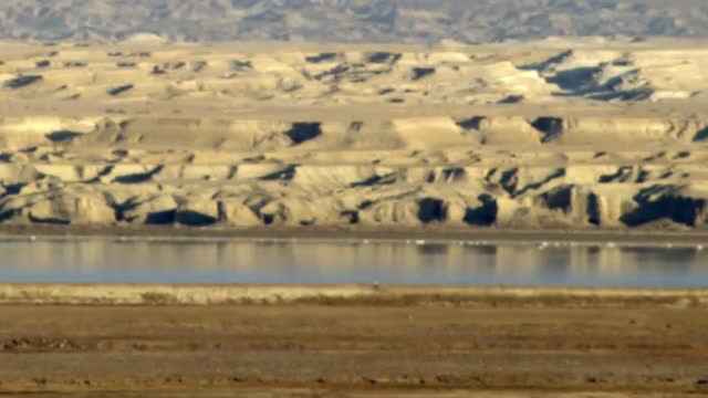 The mountainous desert landscape at the Dead Sea shot in Israel.