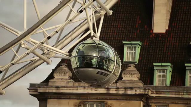 London eye capsules with building in background in London, England.