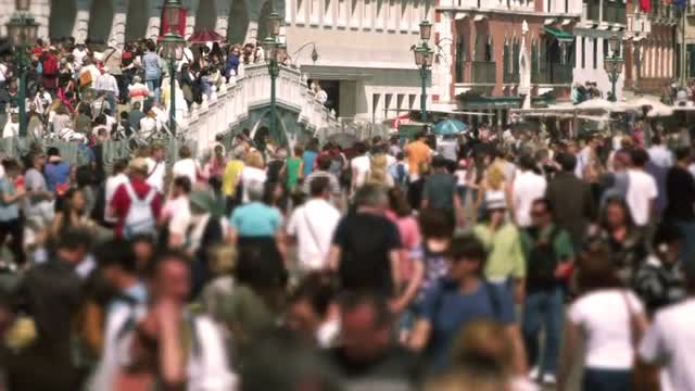 Slow motion shot of bustling walkway