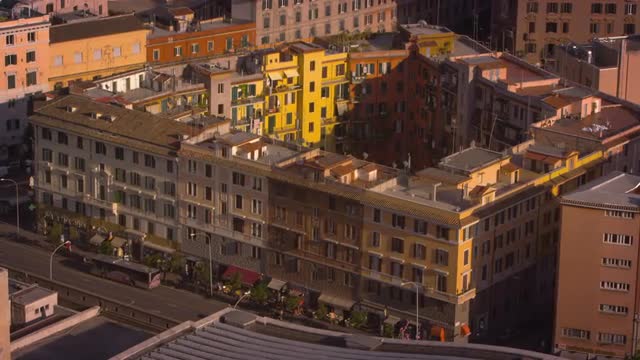 High-angle footage of buildings encircling a plaza
