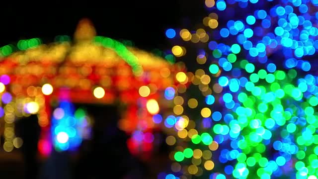 Panning view of Christmas light bokeh