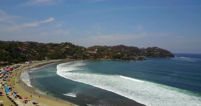 Aerial view of people on beach, Sayulita, Jalisco, Mexico